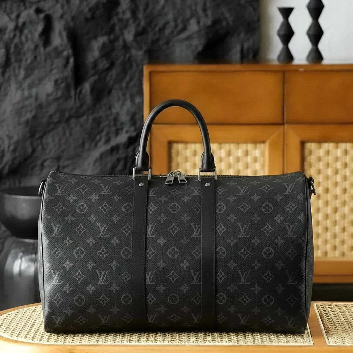 LV leather duffle bag